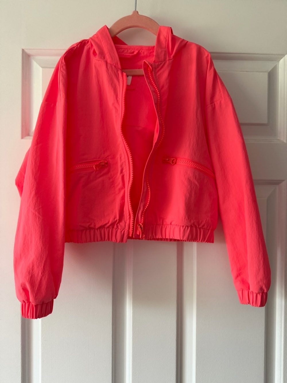Neon Pink Cropped Windbreaker Jacket
